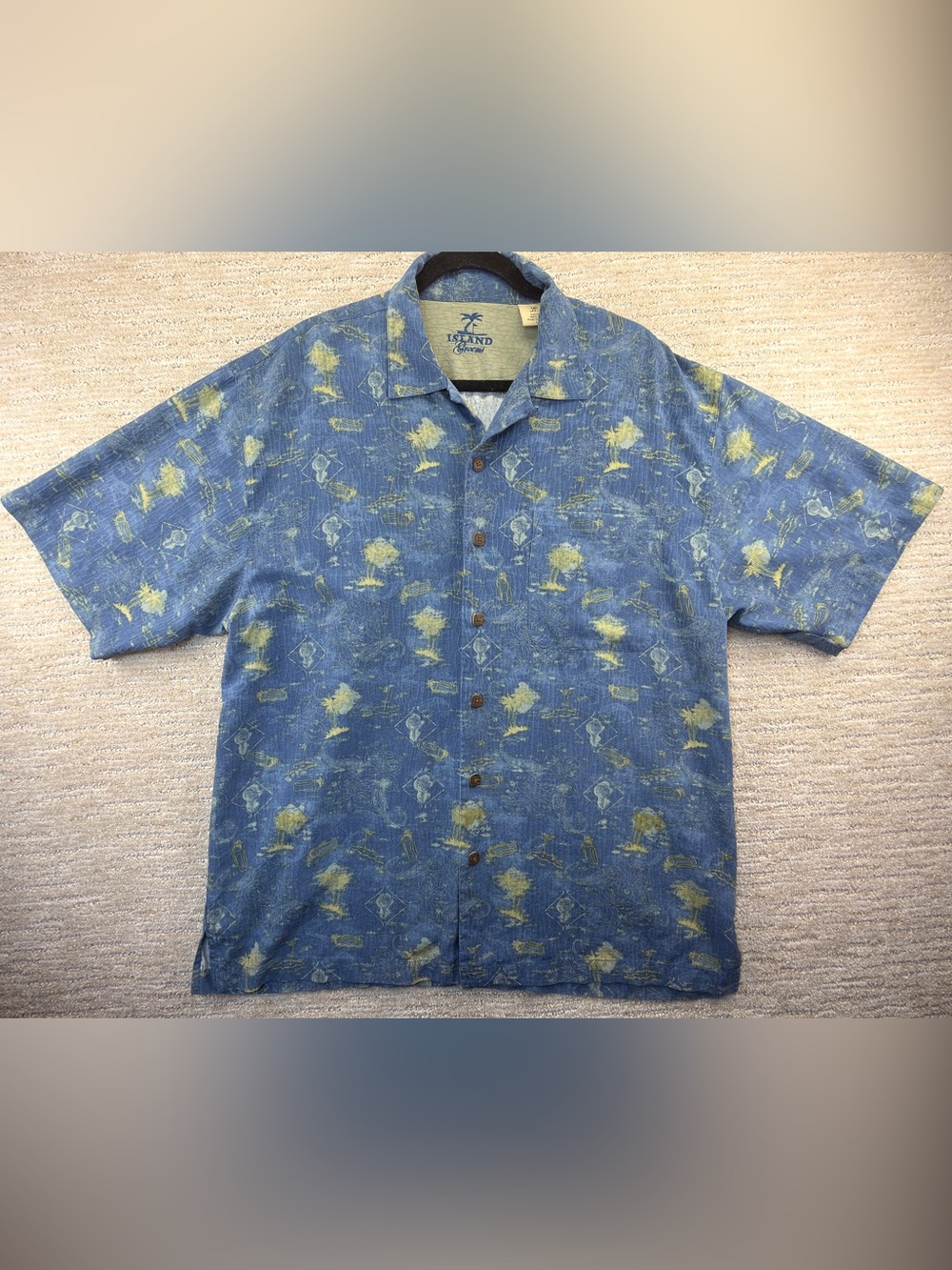 Vintage Kahala Island Greens Mens Blue/Yellow Floral Silk Short Sleeve Shirt